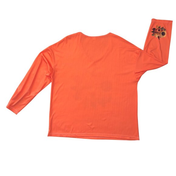 Pumpkin Sunflower Print Long Sleeve V Neck Fall Top Womens Size Large Polyester - Picture 5 of 13